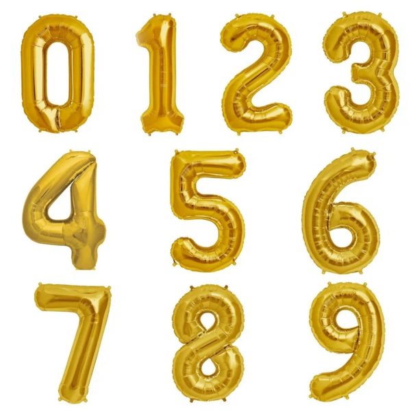Шар Цифра, Золото, 102см , От 0 до 9, 1 шт.