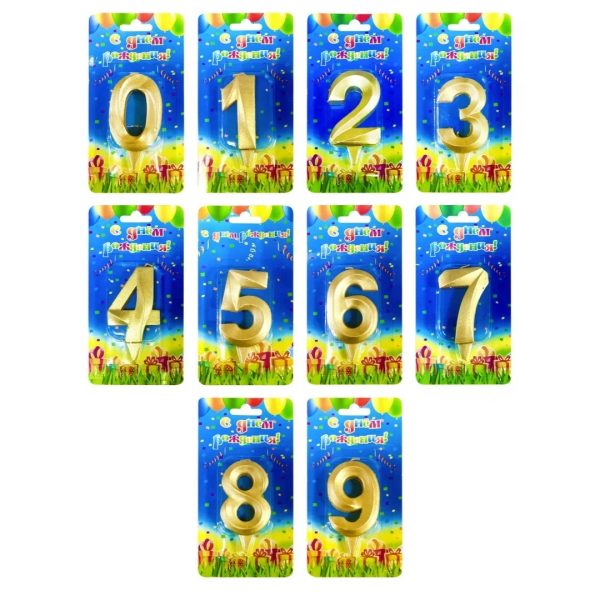Свеча цифра, Грани, Золото 7 см. от 0 до 9