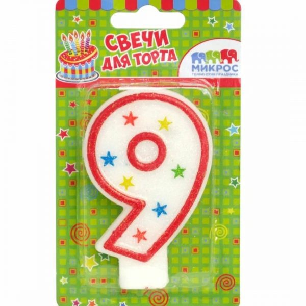 Свеча цифра с блëстками, 8,5 см. от 0 до 9